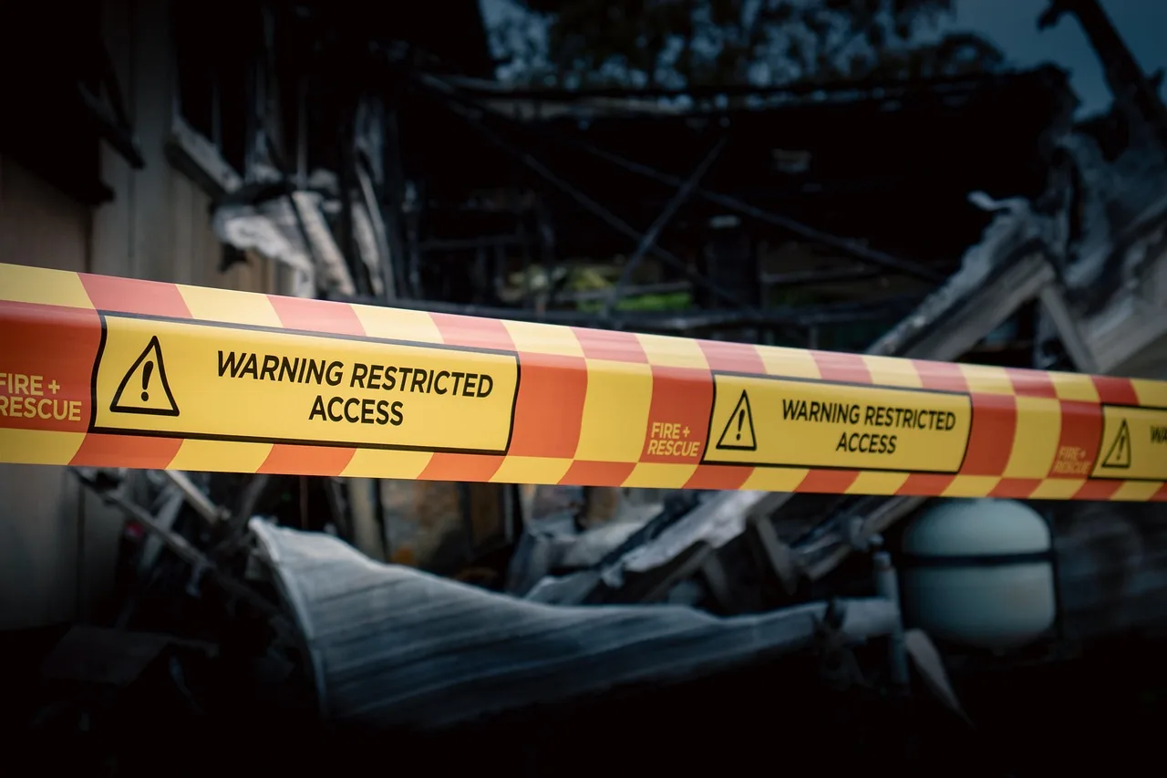 warning sign, warning tape, sign, warning, fire, house fire, burnt, burned, tape. Hurricane season guide for ghost kitchen operations in Florida